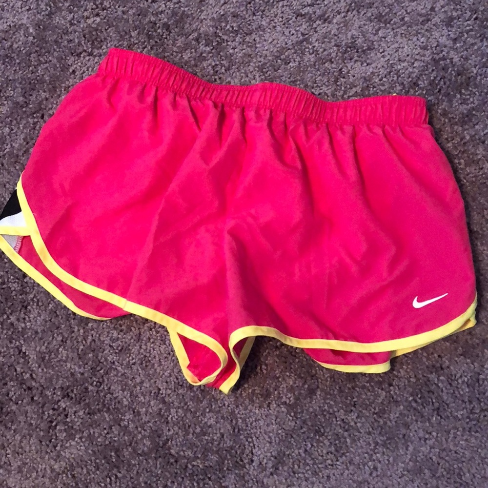 Neon pink & yellow Nike running shorts